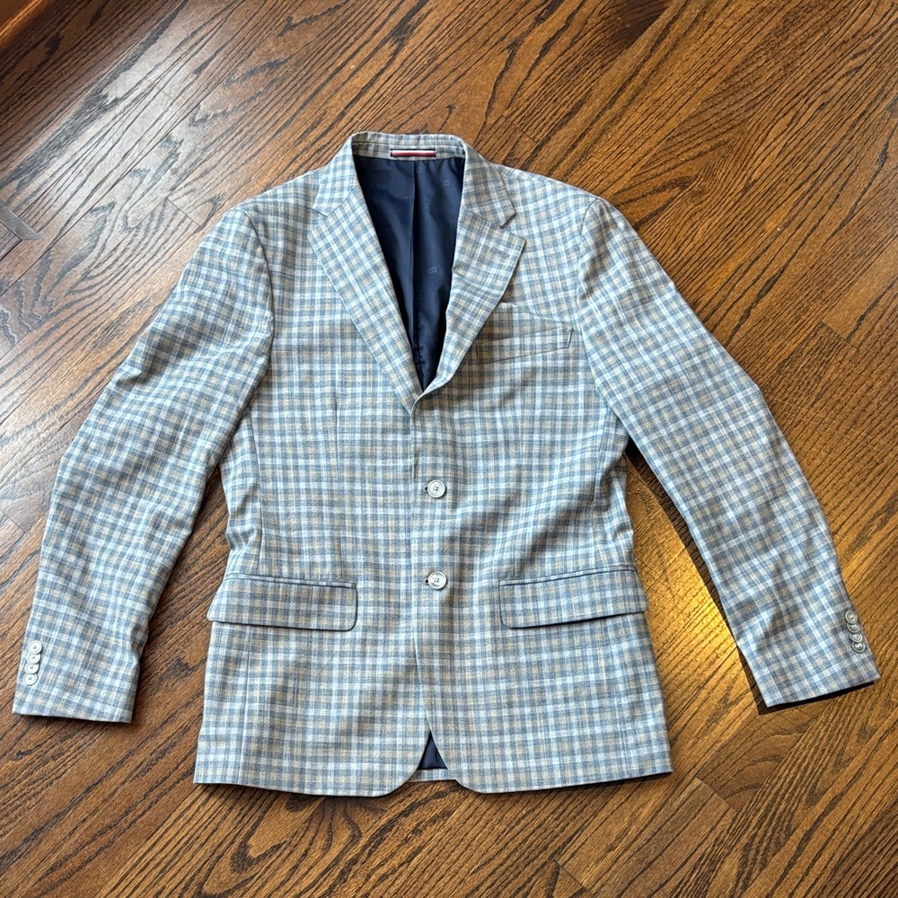 Tommy Hilfiger Blue and Gray Plaid Blazer